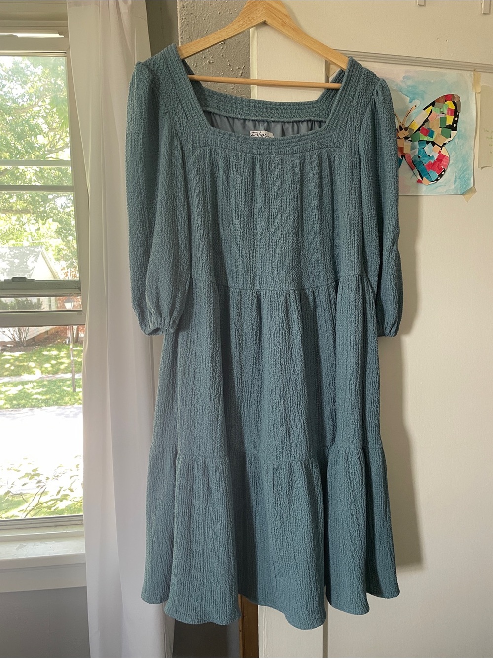 Blue textured tiered midi dress roolee piper&scoot